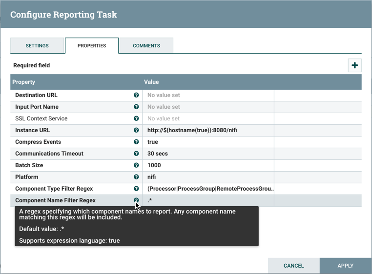 Configure Reporting Task Properties
