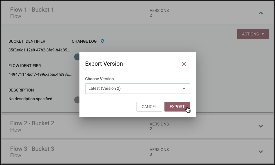 Export Version dialog