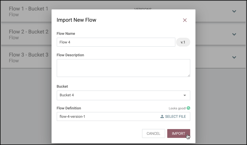 Import New Flow dialog