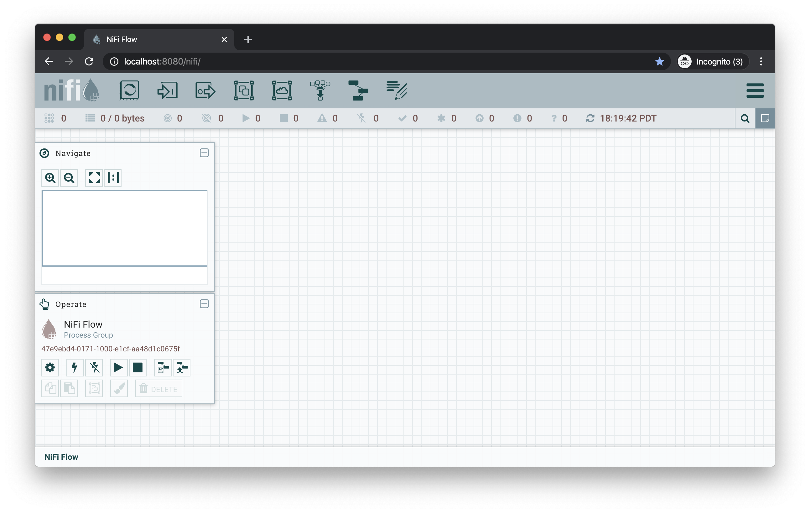 NiFi application running in browser
