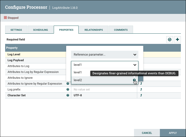 Reference Parameter Available Parameters